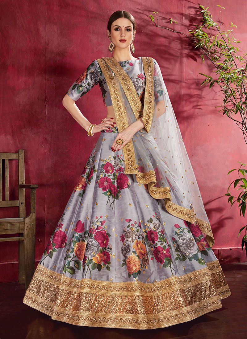 ZEEL CLOTHING CARNATIONS Designer Wedding Bridel Wear Heavy Banglori Silk Floral Print Dori Zari And Sequins Embroidery with Stone Work Lahenga Choli Collection